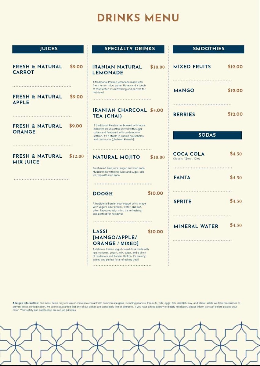 Banoo Persian Restaurant & Takeaway Photo Menu 4