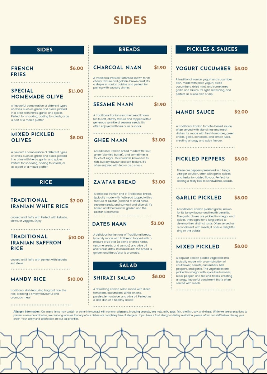 Banoo Persian Restaurant & Takeaway Photo Menu 5