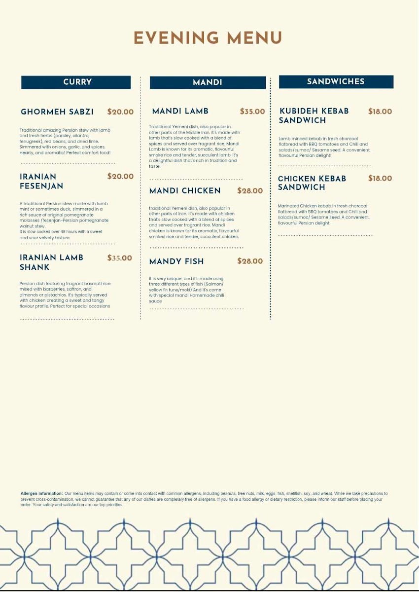 Banoo Persian Restaurant & Takeaway Photo Menu 6