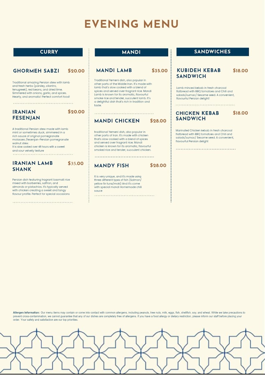 Banoo Persian Restaurant & Takeaway Photo Menu 8