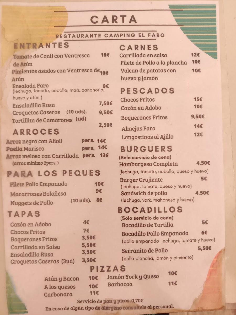 Restaurante Camping El Faro Photo Menu 5
