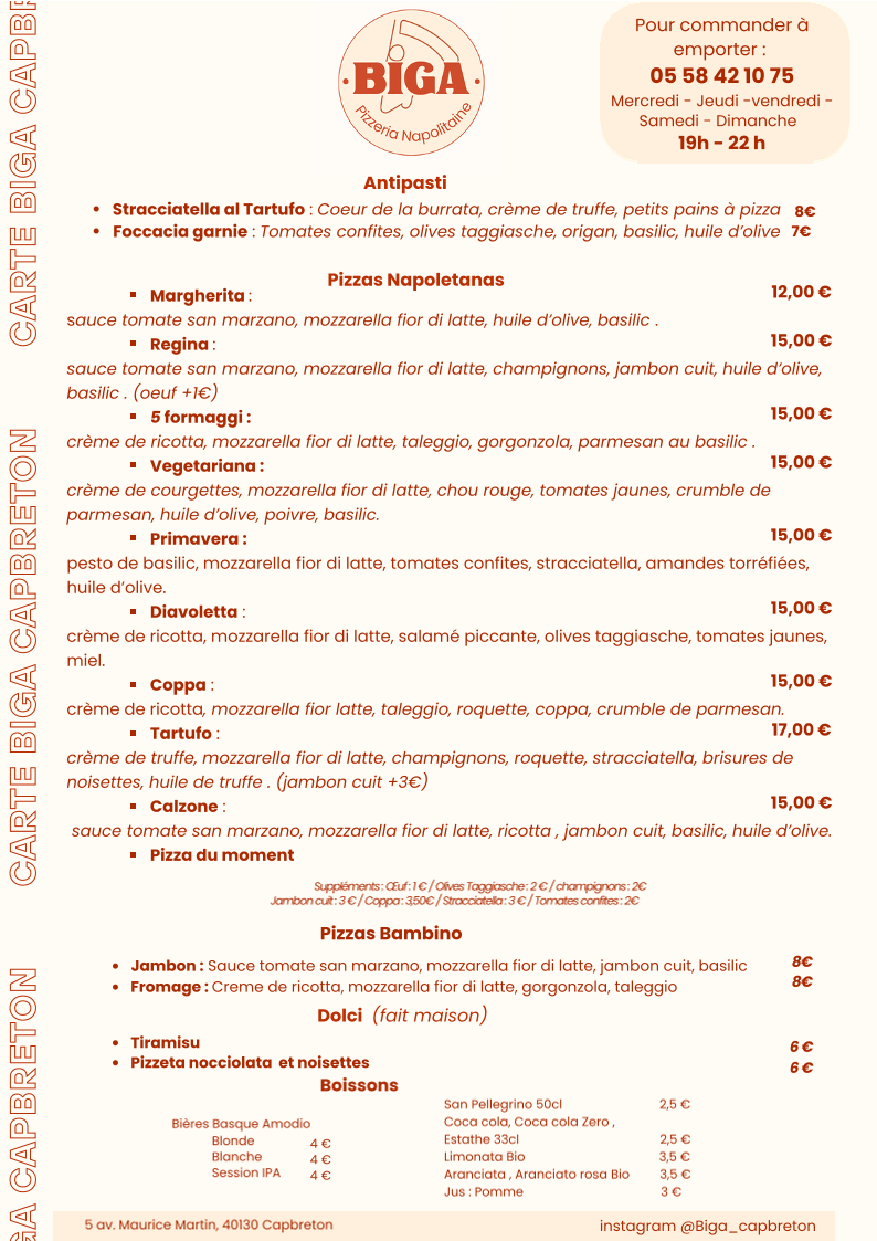 BIGA pizzeria napolitaine Photo Menu 1