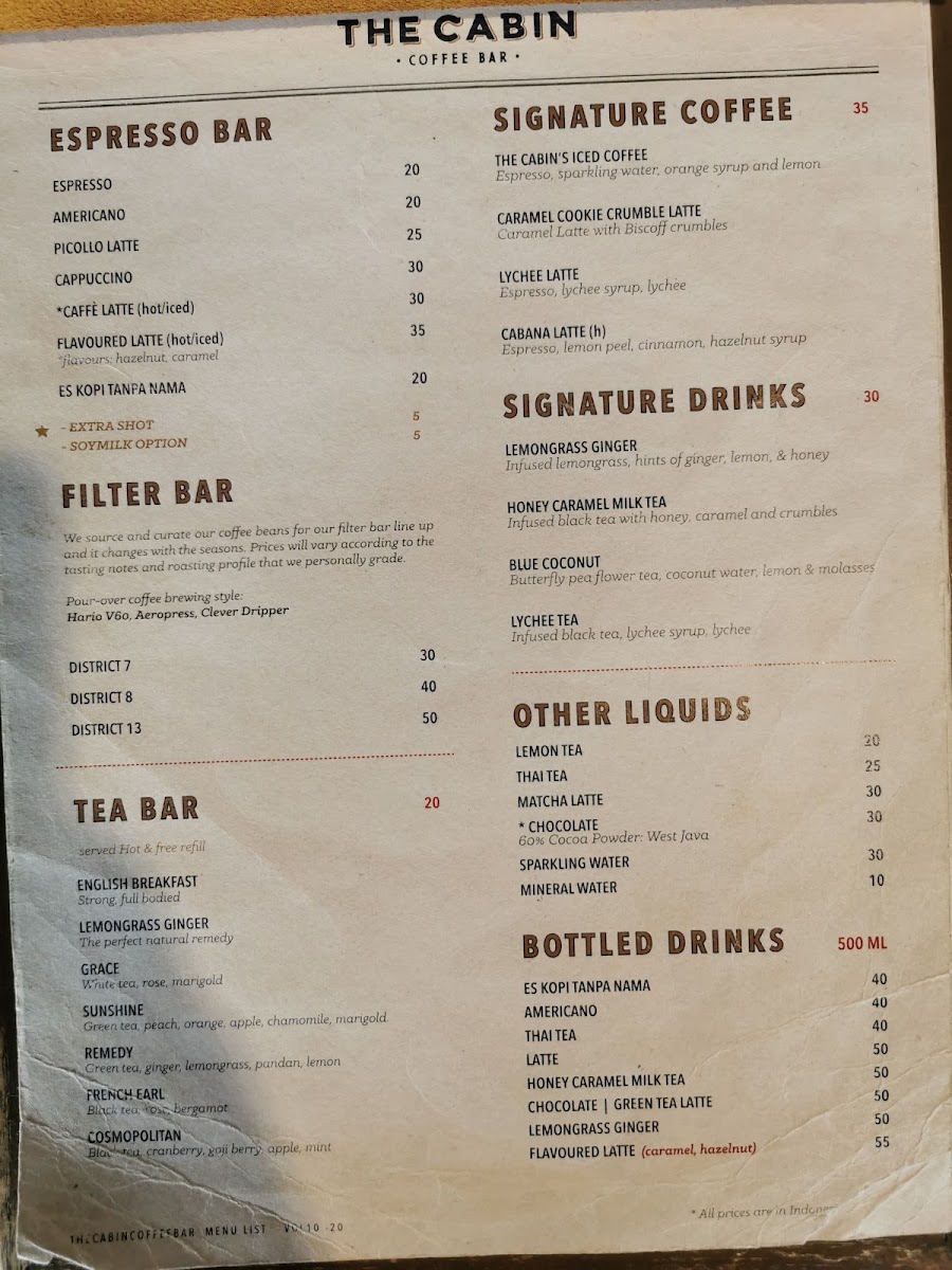 The Cabin Coffee Bar Photo Menu 7