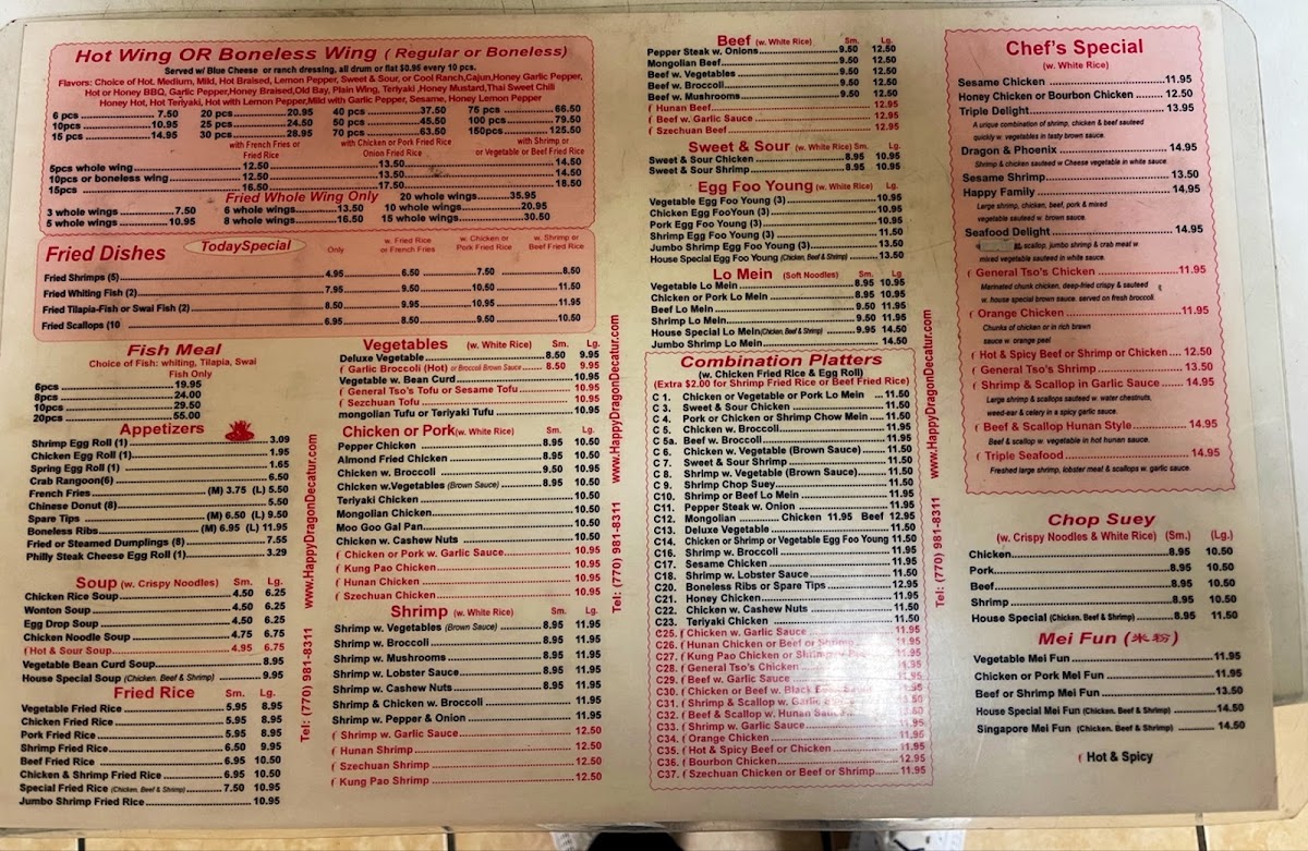 Happy Dragon Chinese Cafeteria Photo Menu 1