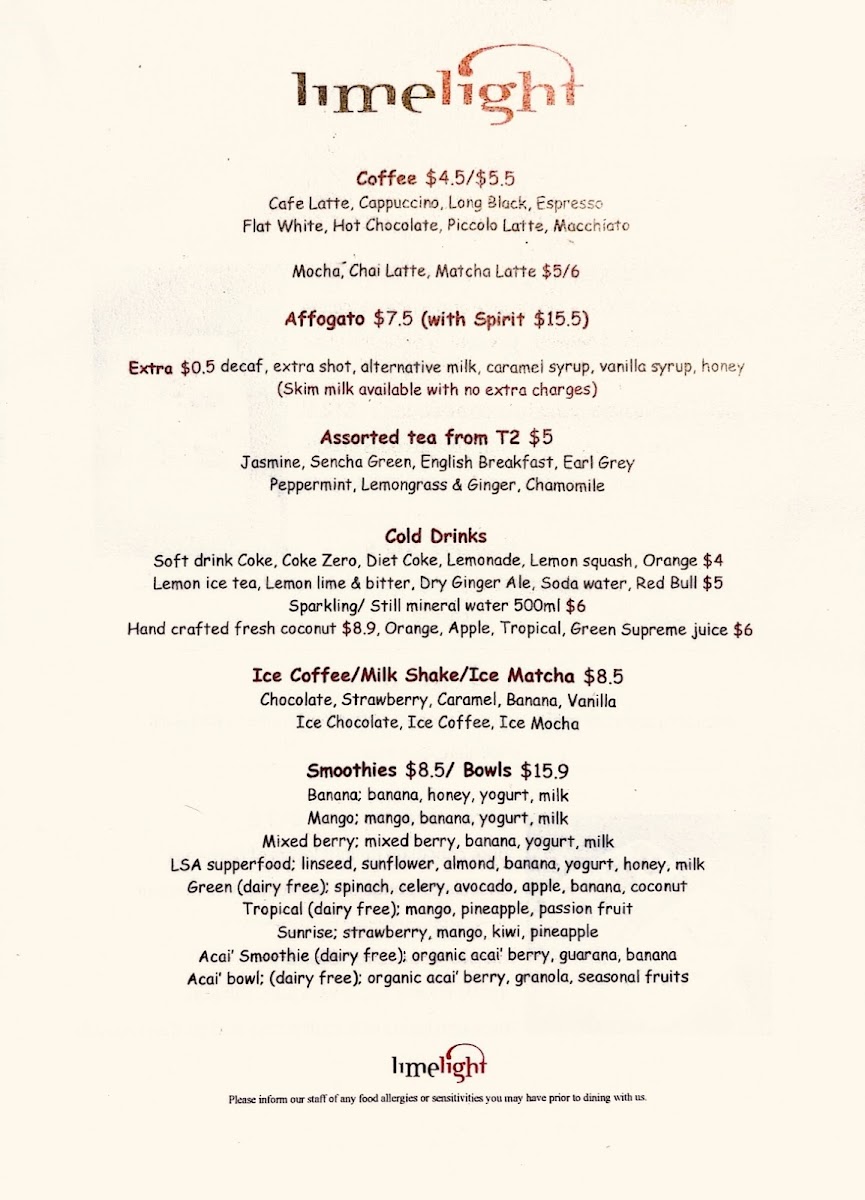 Limelight Cafe & Restaurant Photo Menu 2