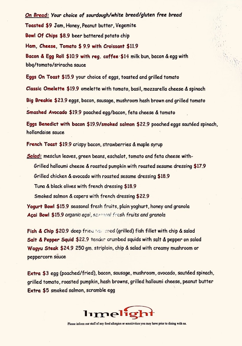 Limelight Cafe & Restaurant Photo Menu 4