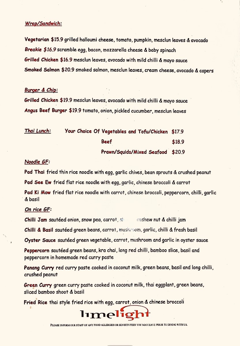 Limelight Cafe & Restaurant Photo Menu 9