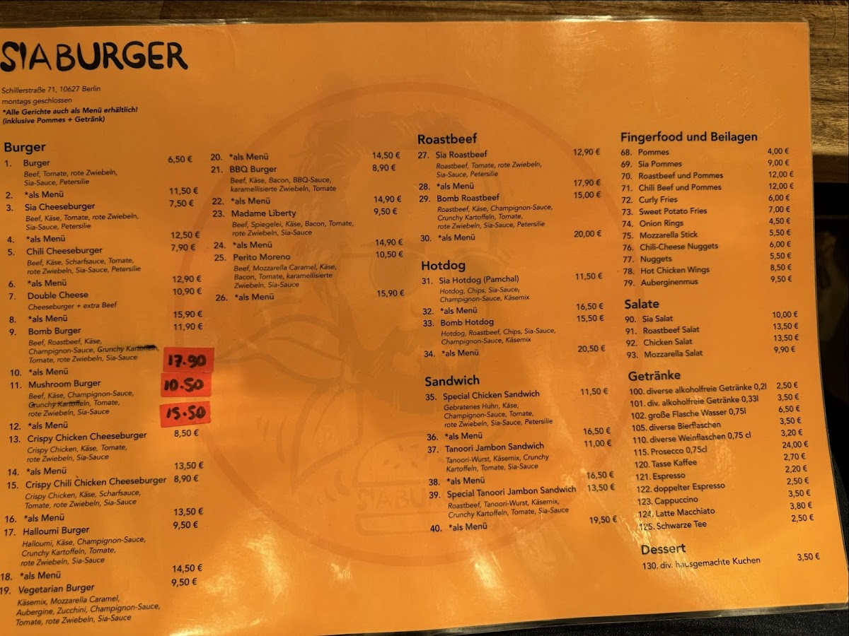 SIA BURGER Photo Menu 1