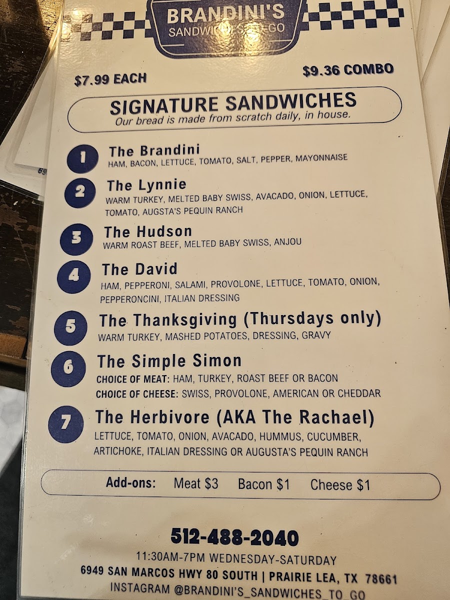 Brandini's Sandwiches To Go Photo Menu 1