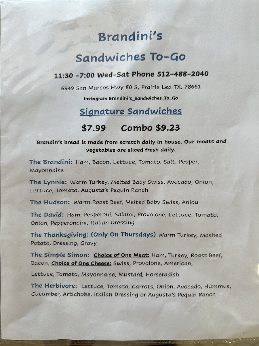 Brandini's Sandwiches To Go Photo Menu 2