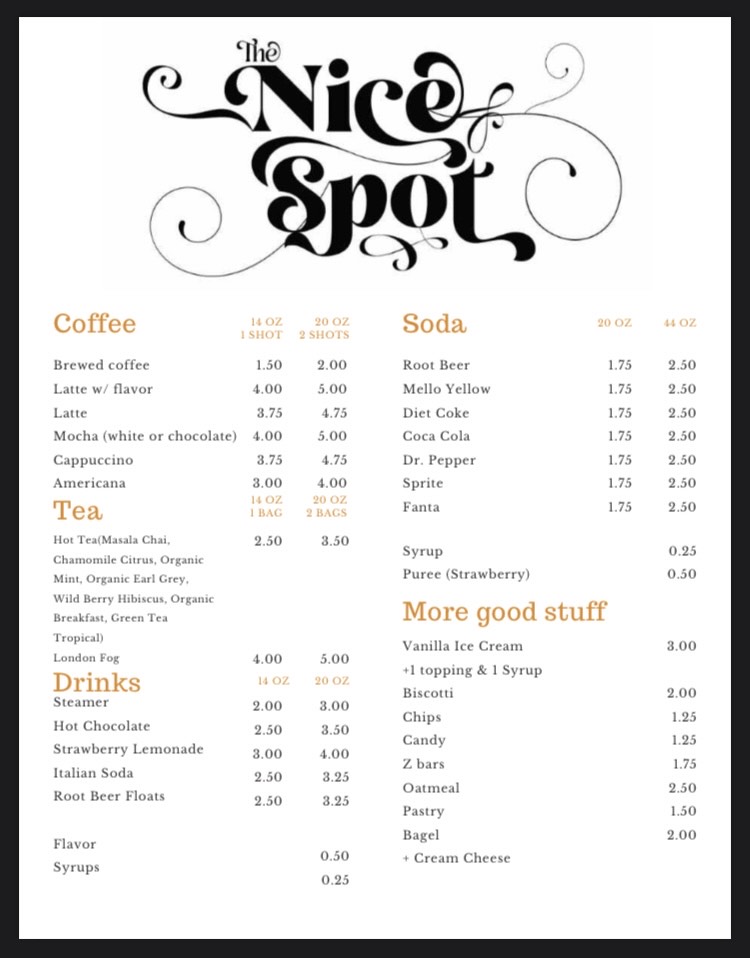 The Nice Spot Mercantile and Coffee Bar Photo Menu 1