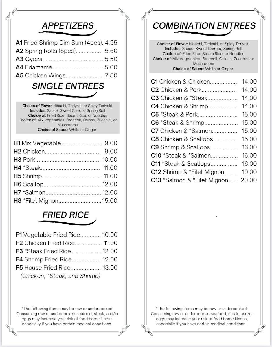 Basil Hibachi Restaurant Photo Menu 1