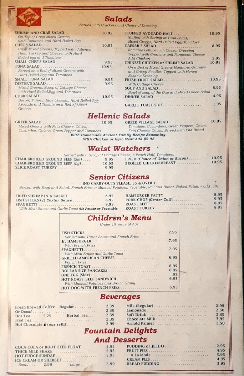 The Town Cafe Photo Menu 1