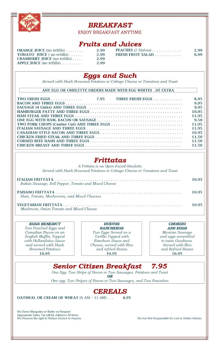 The Town Cafe Photo Menu 3