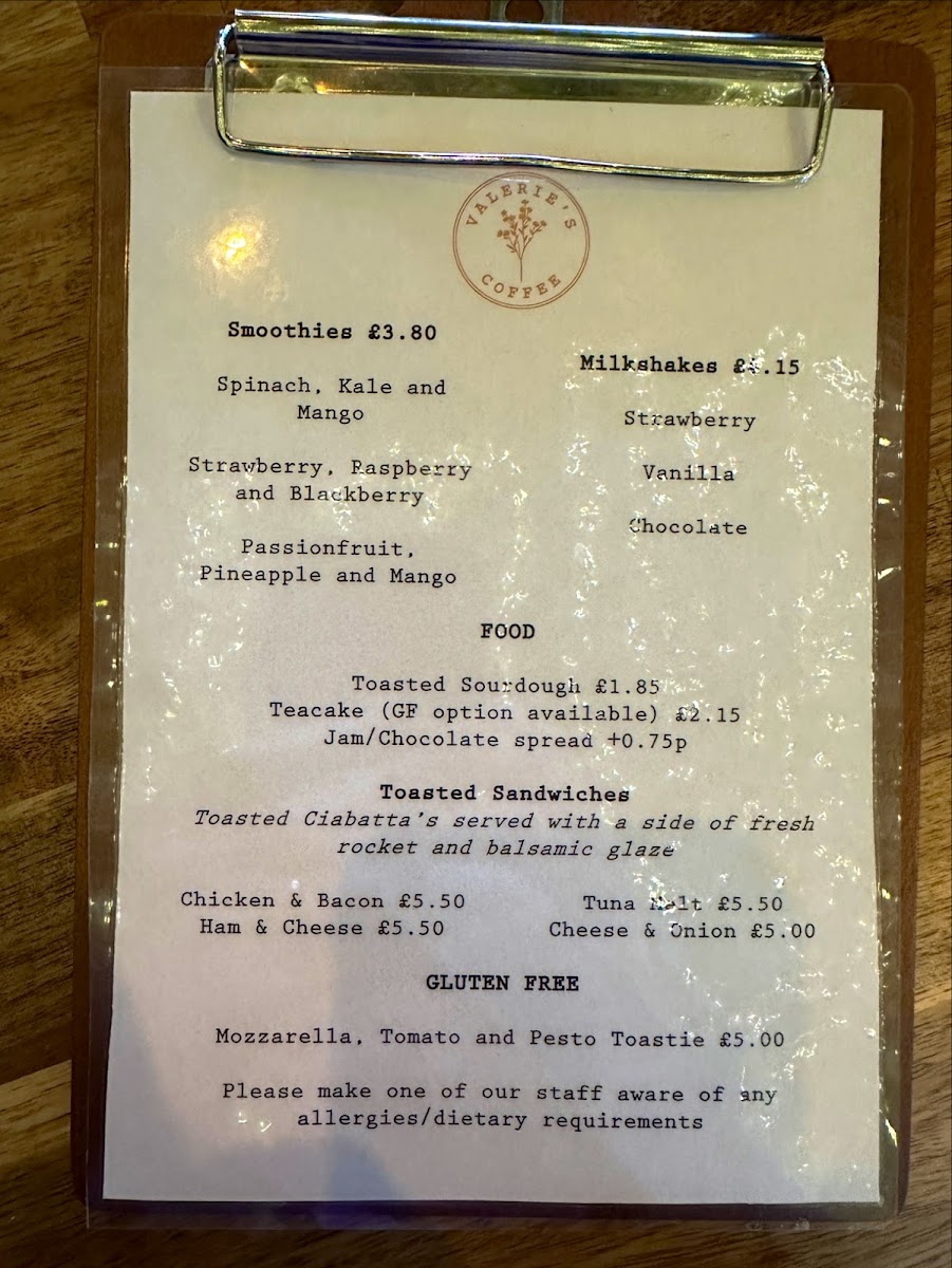 Valerie’s Coffee Photo Menu 1