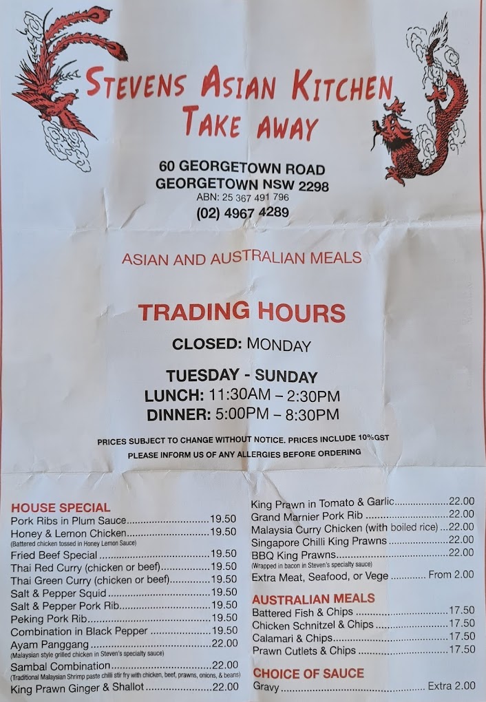 Steven's Asian Kitchen Take Away Photo Menu 1