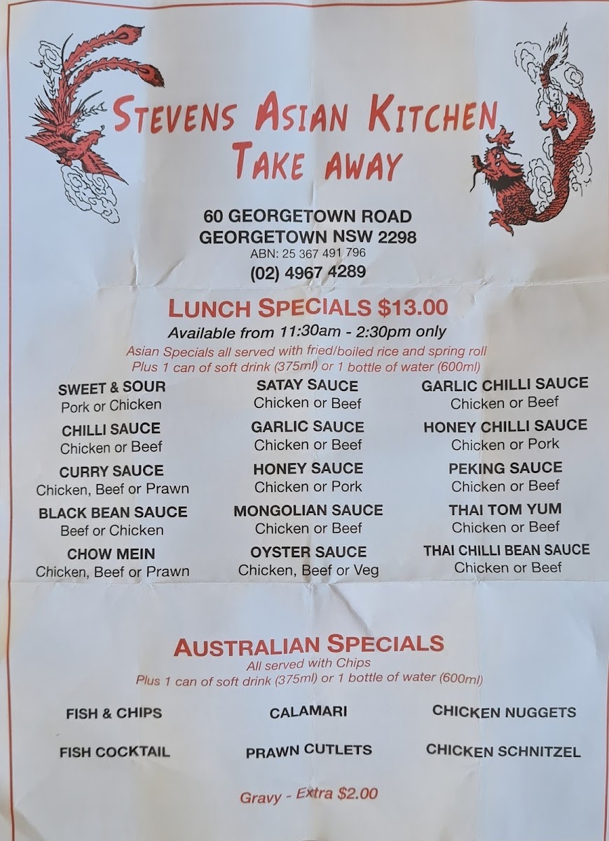 Steven's Asian Kitchen Take Away Photo Menu 2