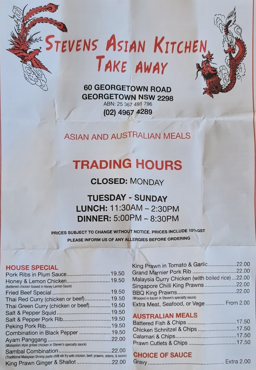 Steven's Asian Kitchen Take Away Photo Menu 3