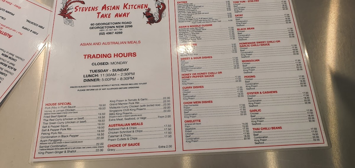 Steven's Asian Kitchen Take Away Photo Menu 5