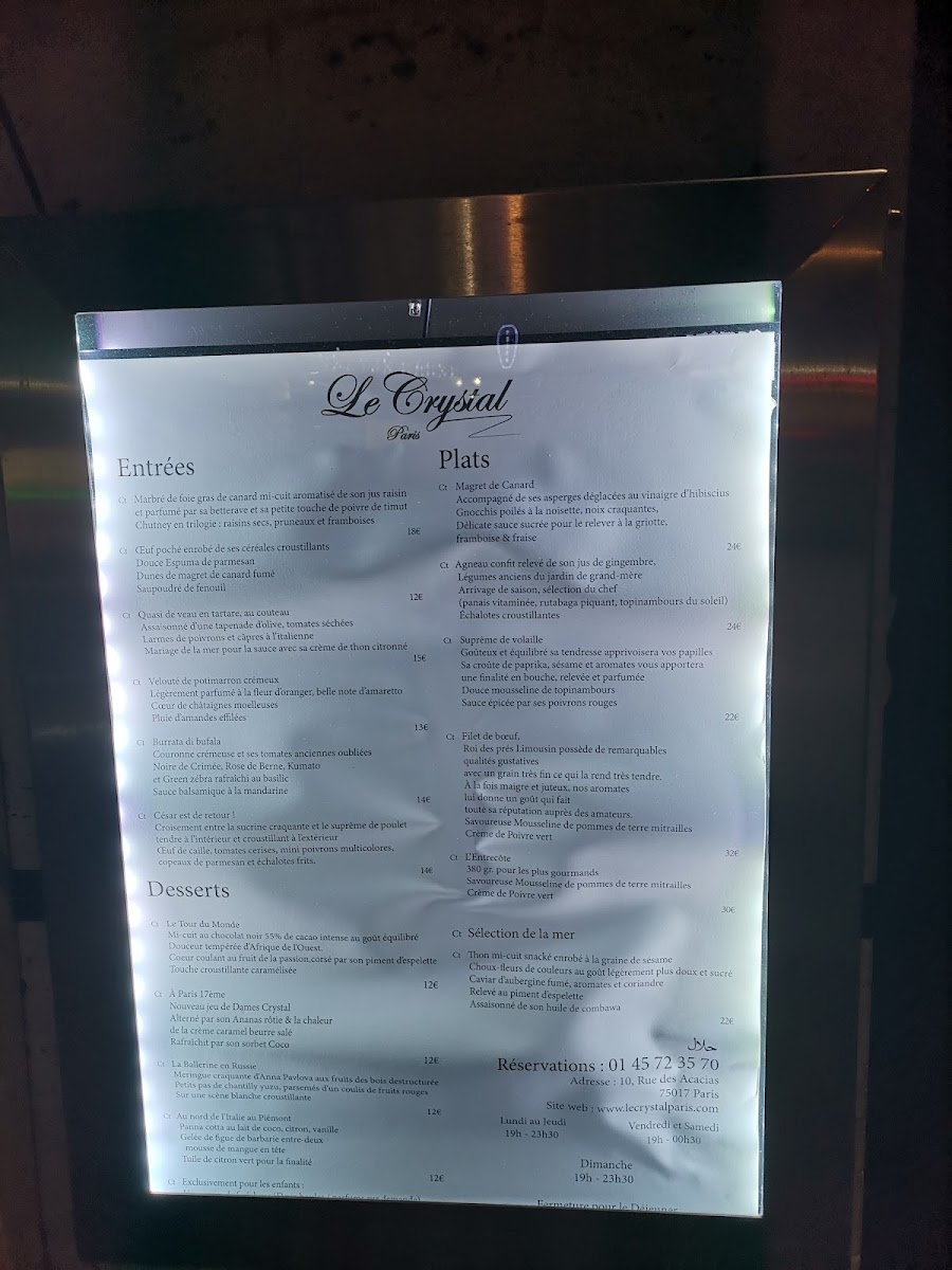 Le Crystal Paris Photo Menu 2
