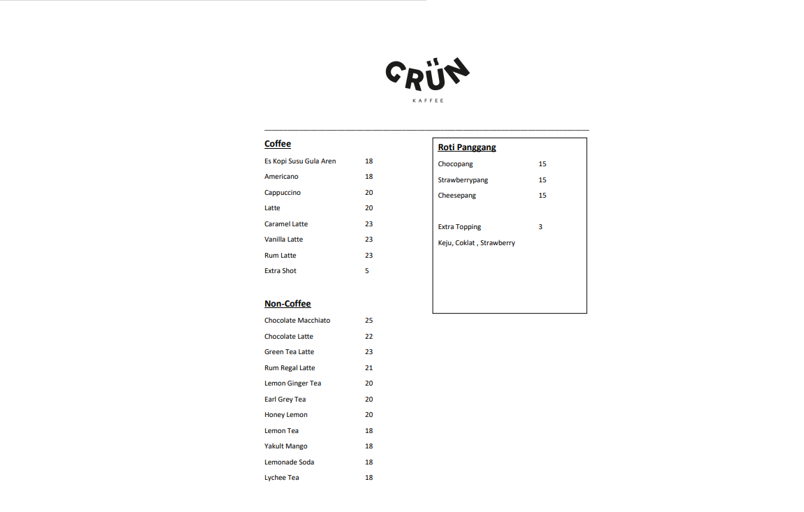 Grun Coffee Photo Menu 2