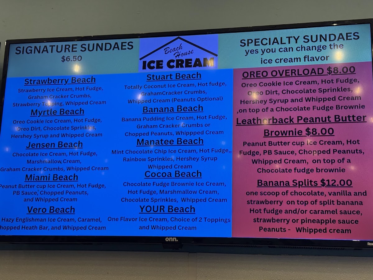 Beach House Ice Cream Photo Menu 1