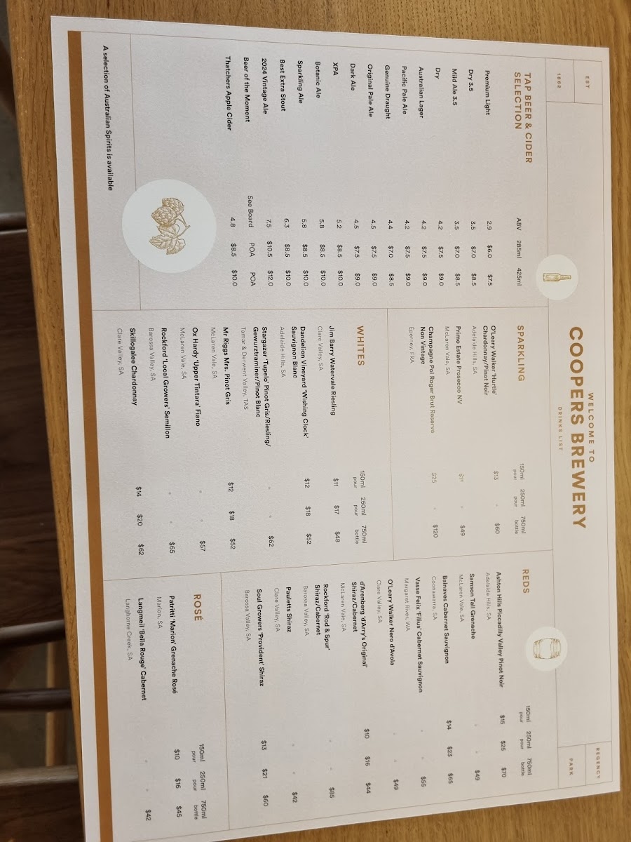 Coopers Brewery Visitor Centre Photo Menu 1