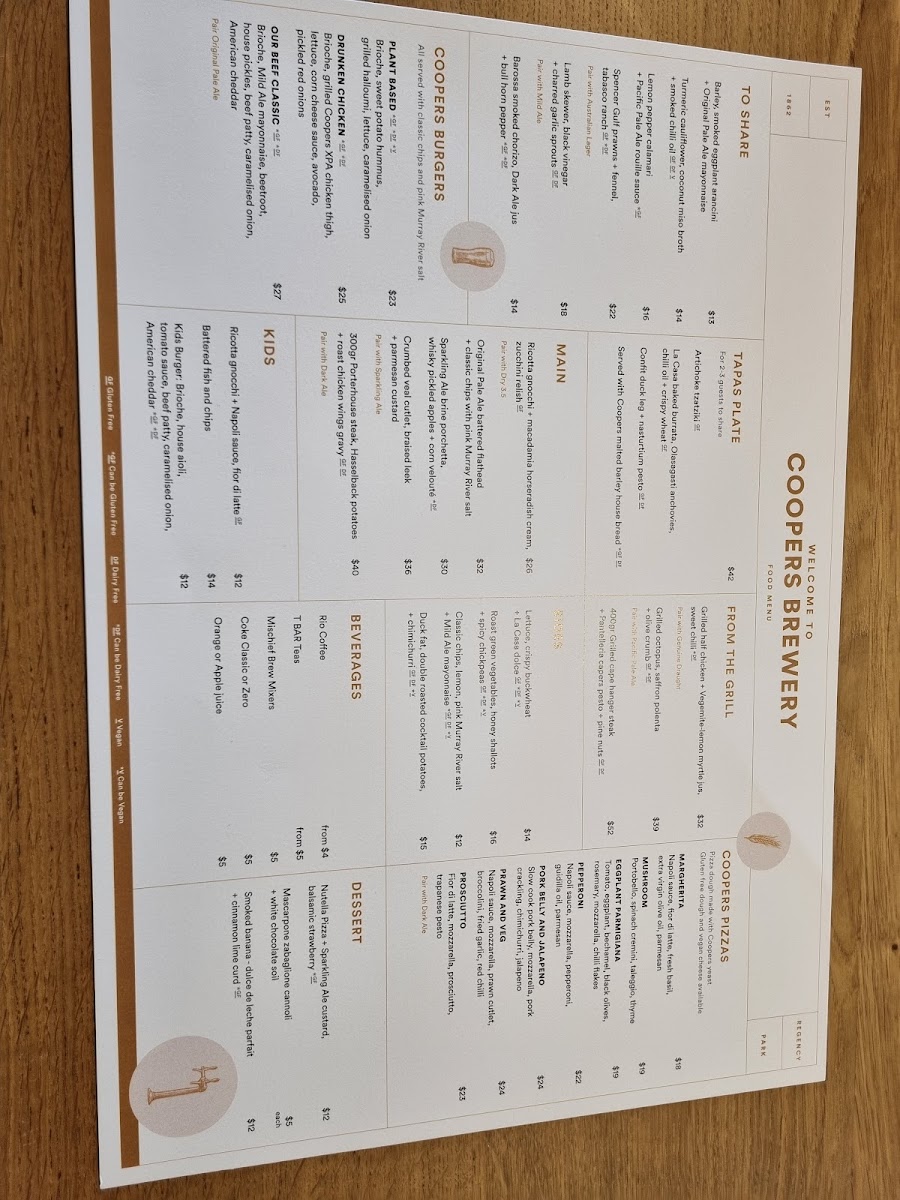 Coopers Brewery Visitor Centre Photo Menu 2