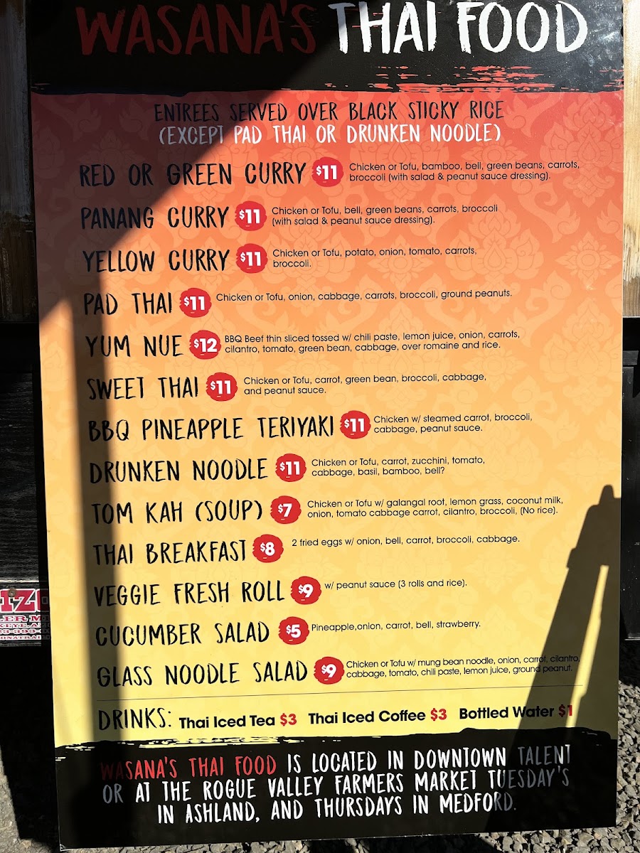 Wasana's Thai Food Cart Photo Menu 2