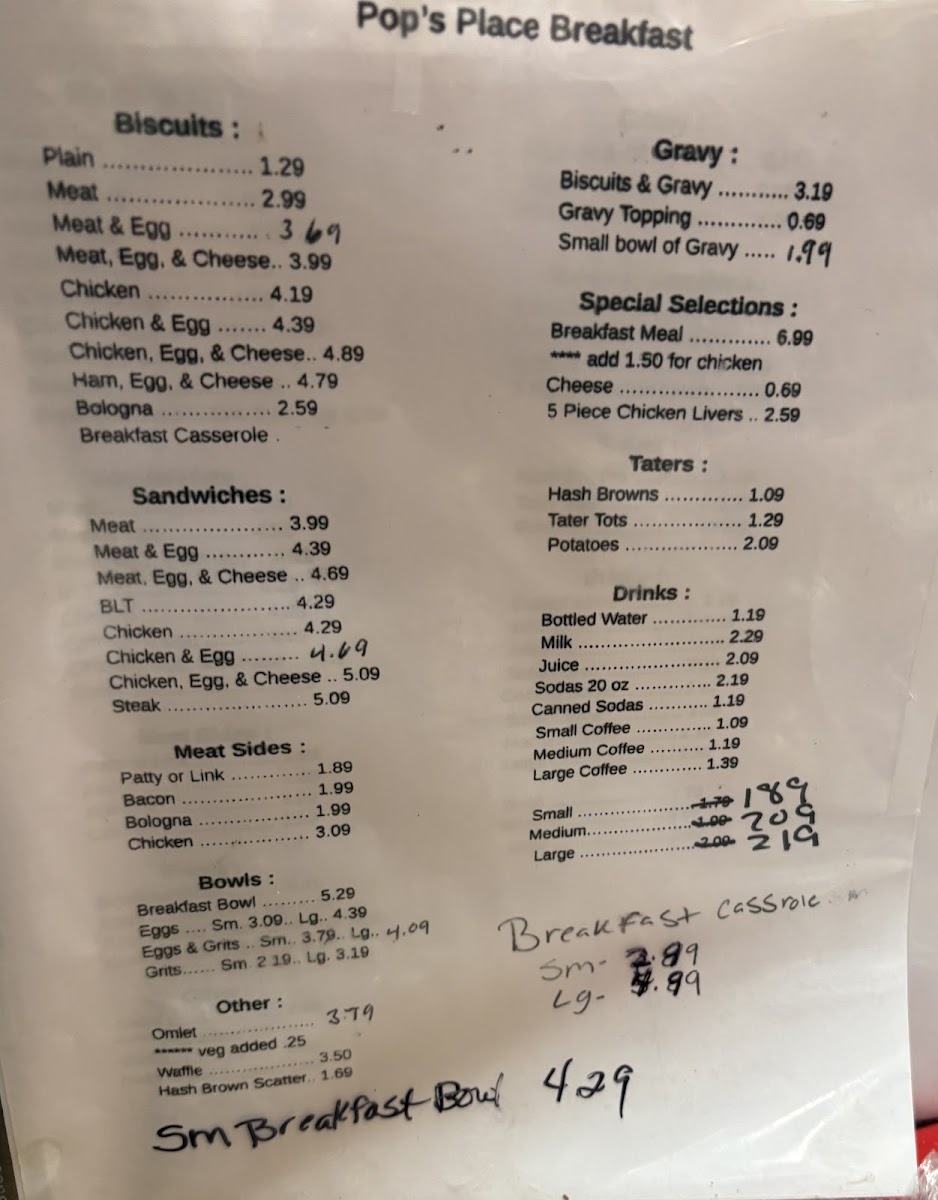 Pop's Place Photo Menu 1