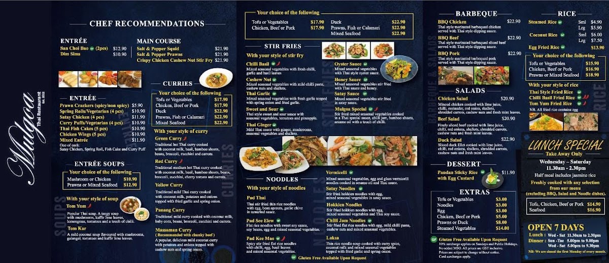 Mulgoa Thai Restaurant Photo Menu 1