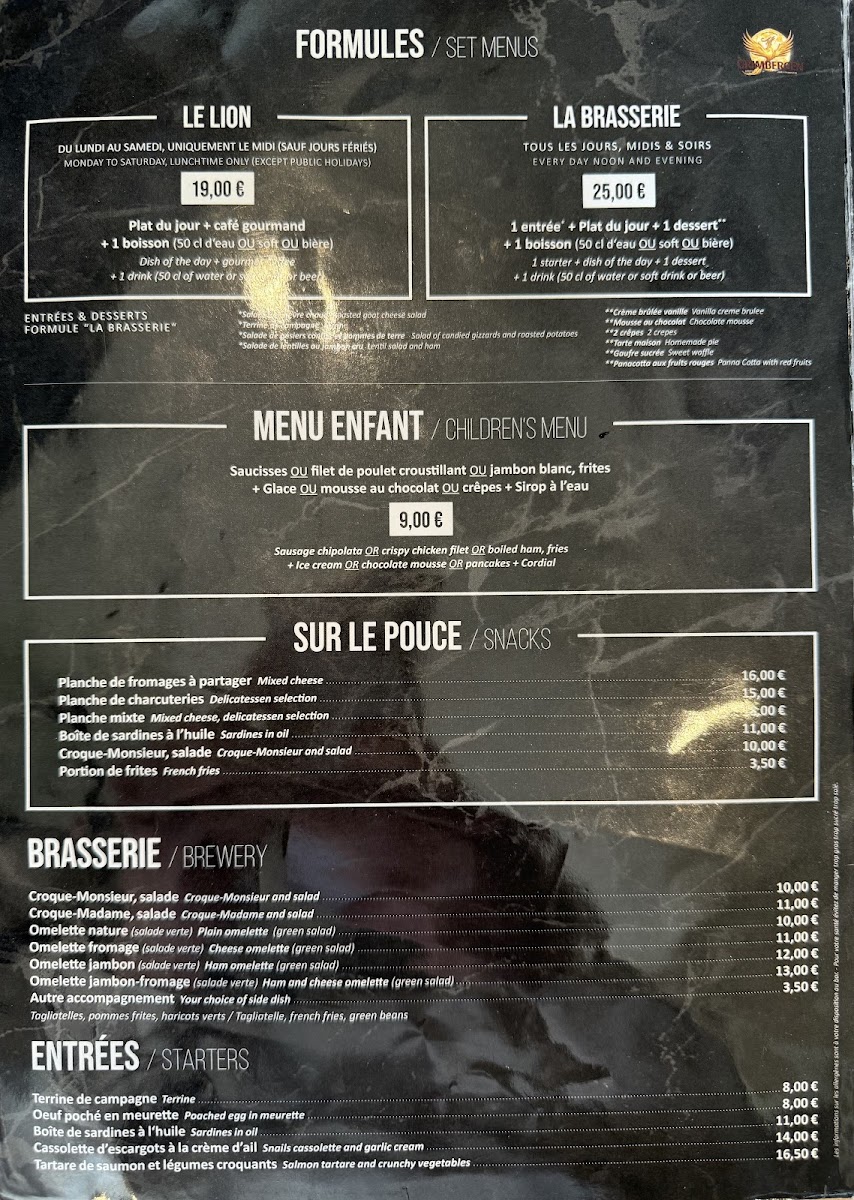 Le Lion Photo Menu 1
