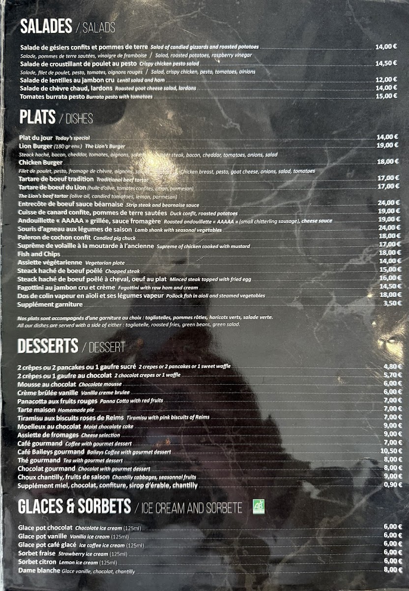 Le Lion Photo Menu 2