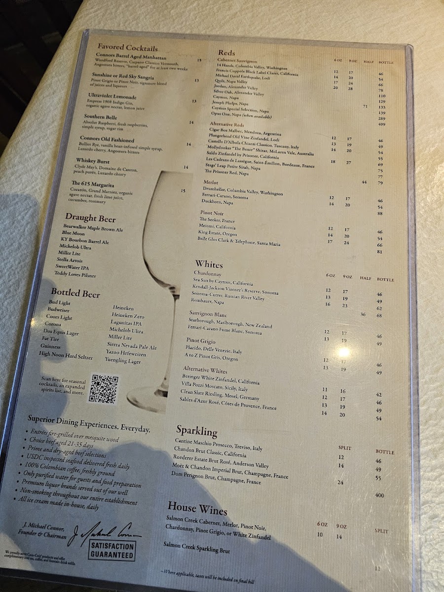Connors Steak & Seafood Photo Menu 1
