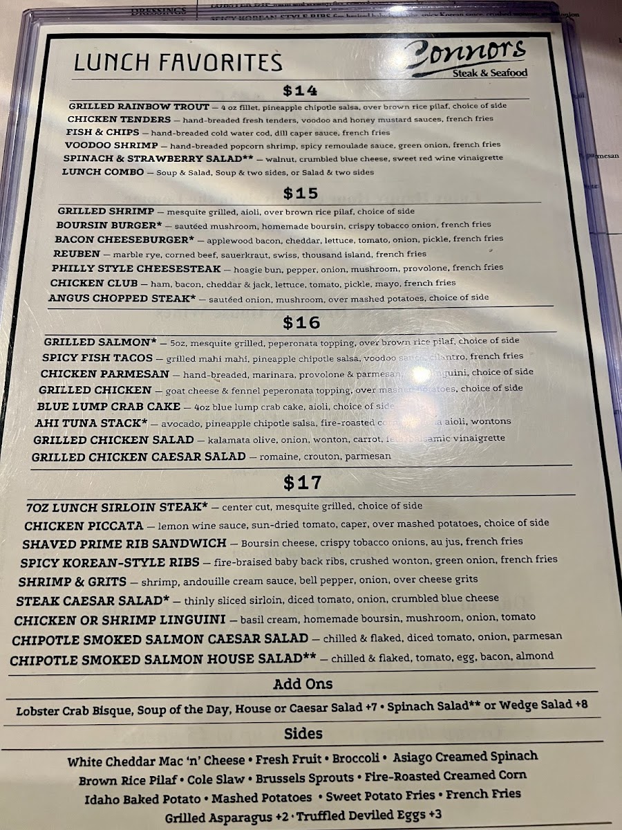 Connors Steak & Seafood Photo Menu 2