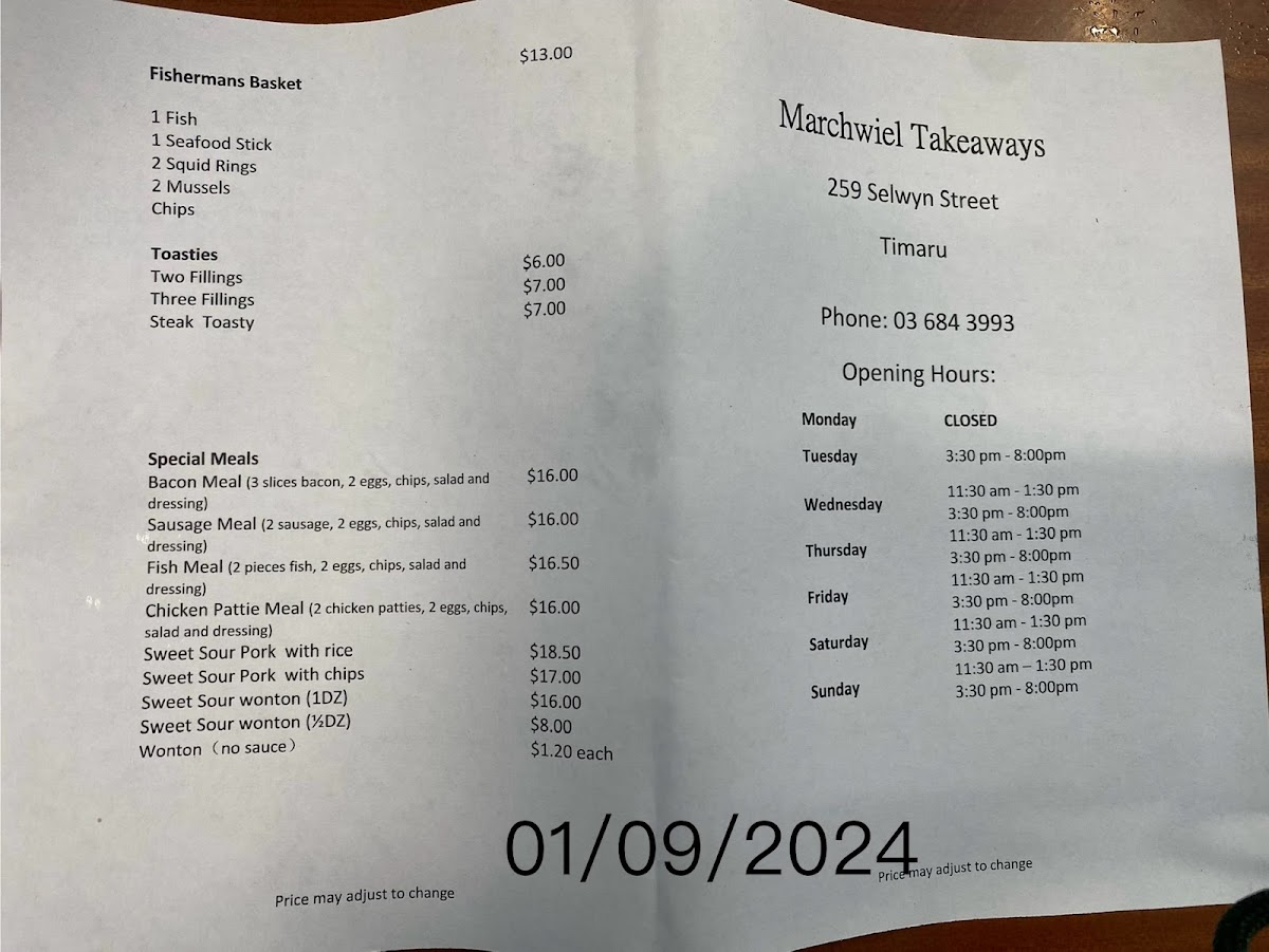 Marchwiel Takeaways Photo Menu 1