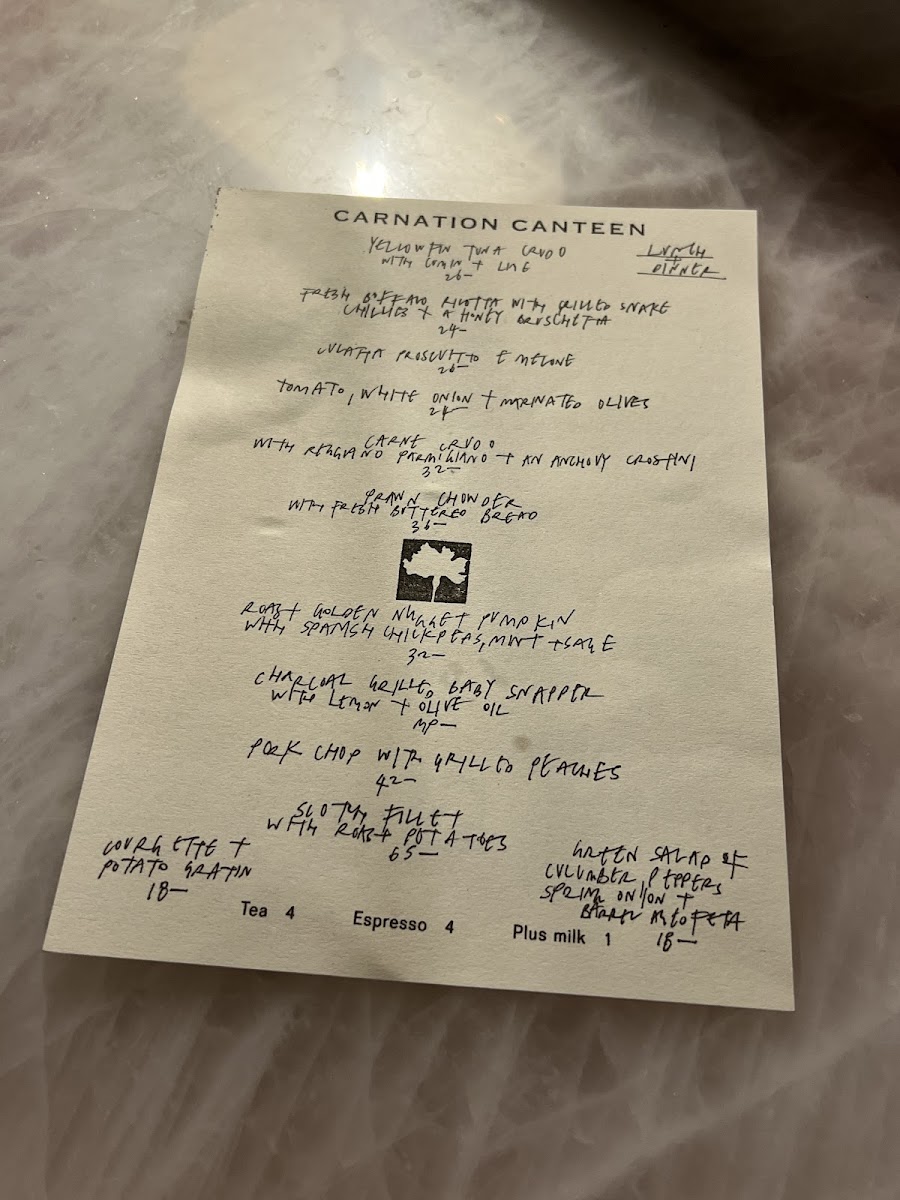 Carnation Canteen Photo Menu 1