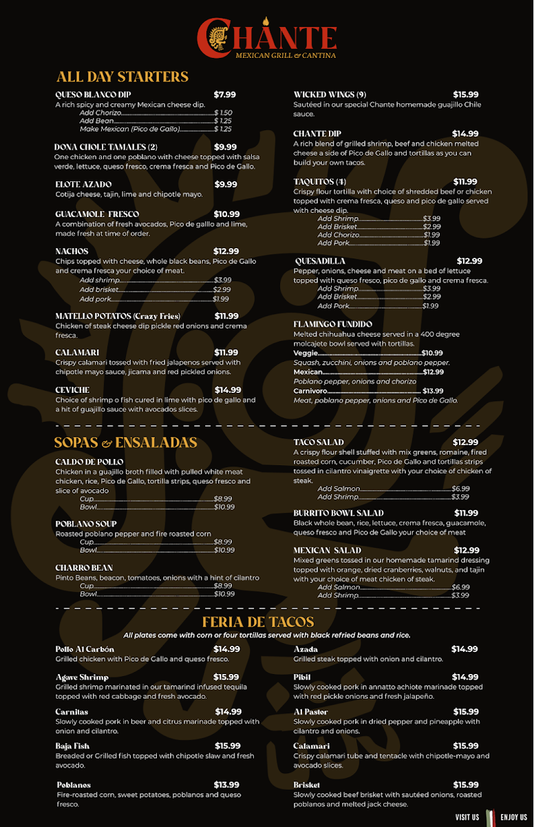 Chante Mexican Grill & Cantina Photo Menu 1