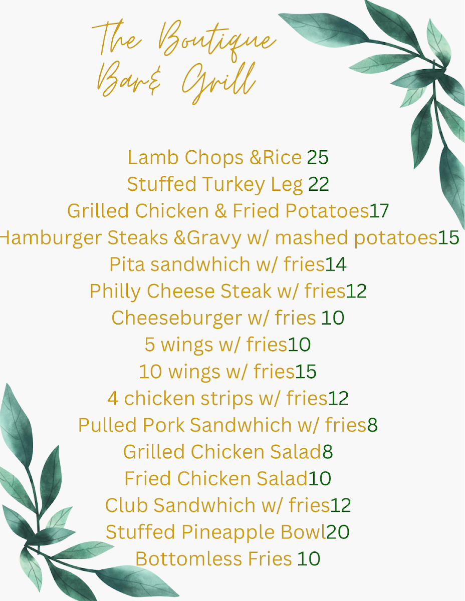 The Boutique Bar & Grill Photo Menu 2