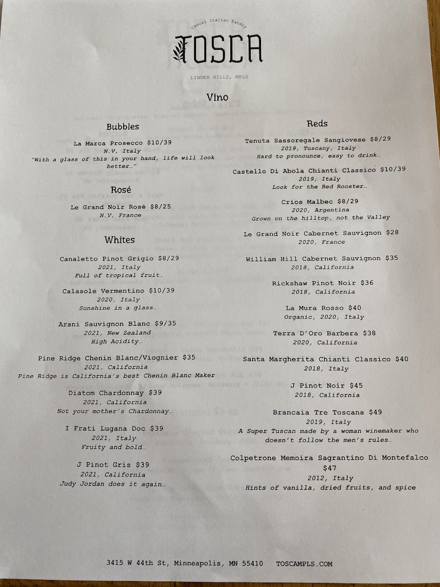 Tosca Photo Menu 1