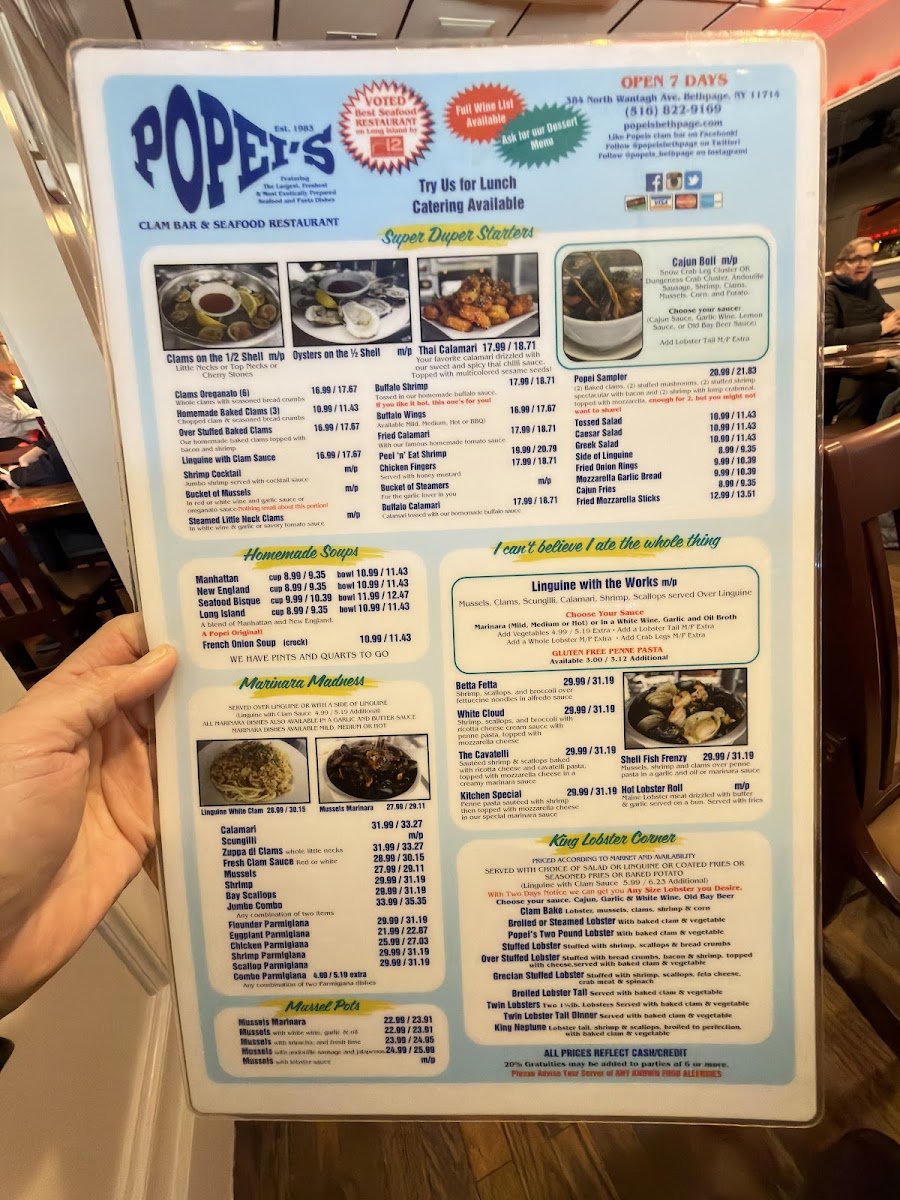 Popei's Clam Bar Photo Menu 1