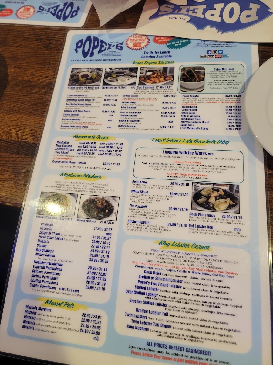 Popei's Clam Bar Photo Menu 10