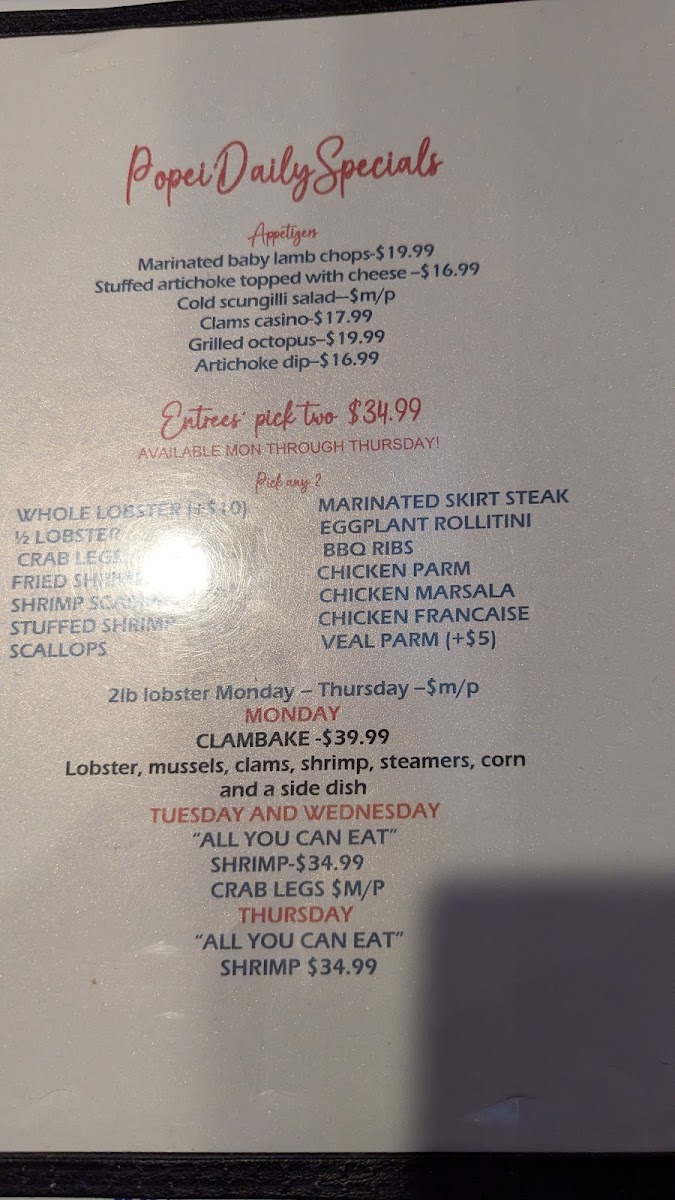 Popei's Clam Bar Photo Menu 3