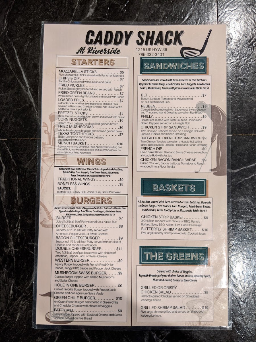 Caddy Shack Photo Menu 1