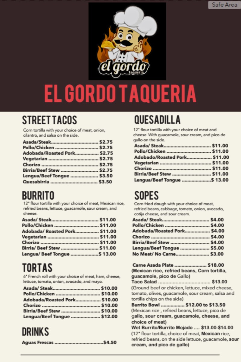 El Gordo Taqueria Photo Menu 1