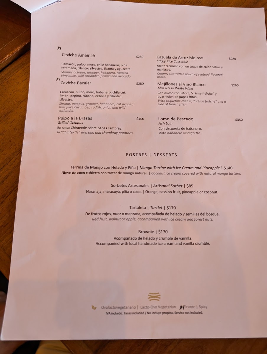 VICARO Bacalar Photo Menu 1