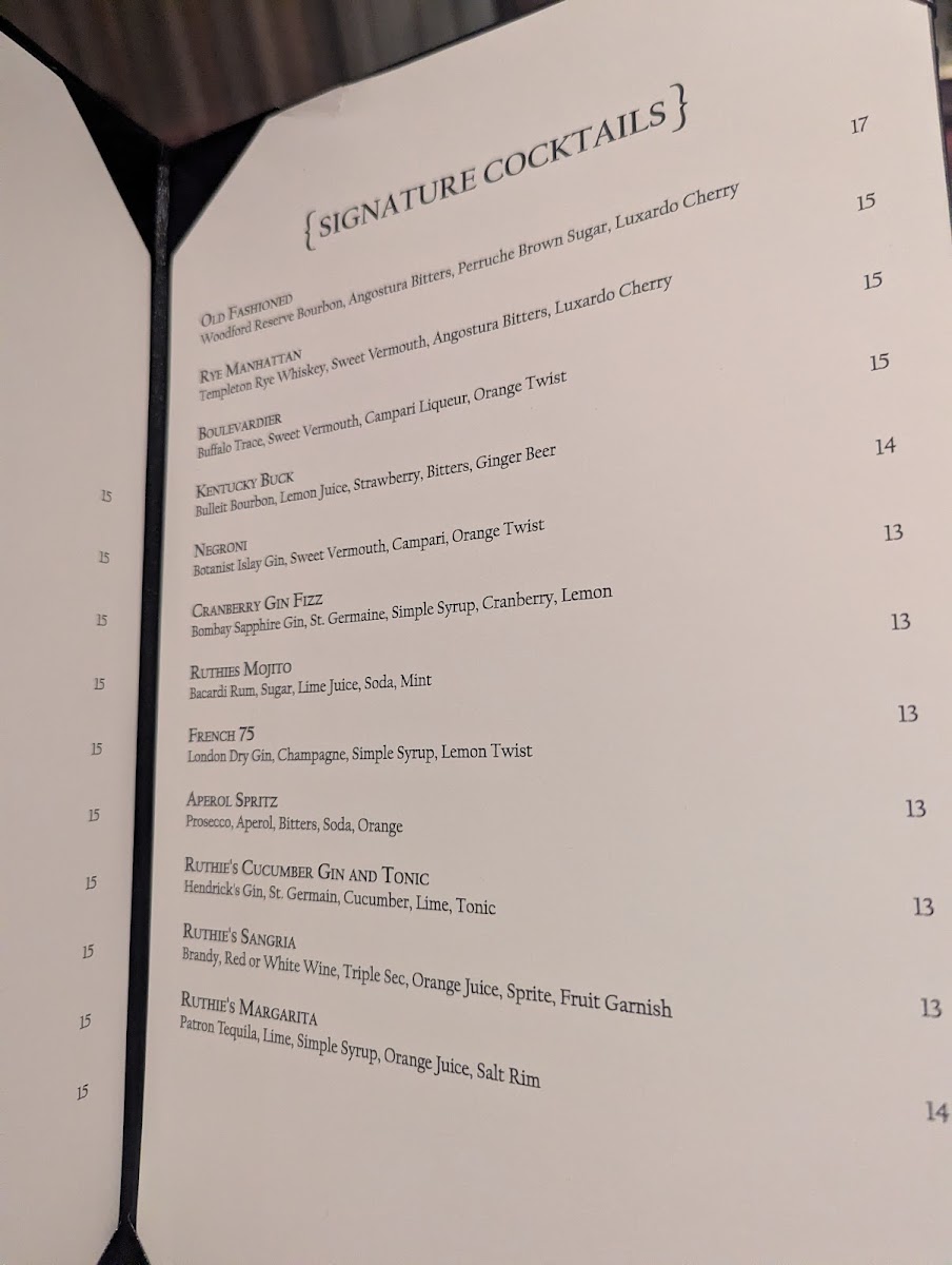 Ruthie's Steaks & Seafood Photo Menu 1