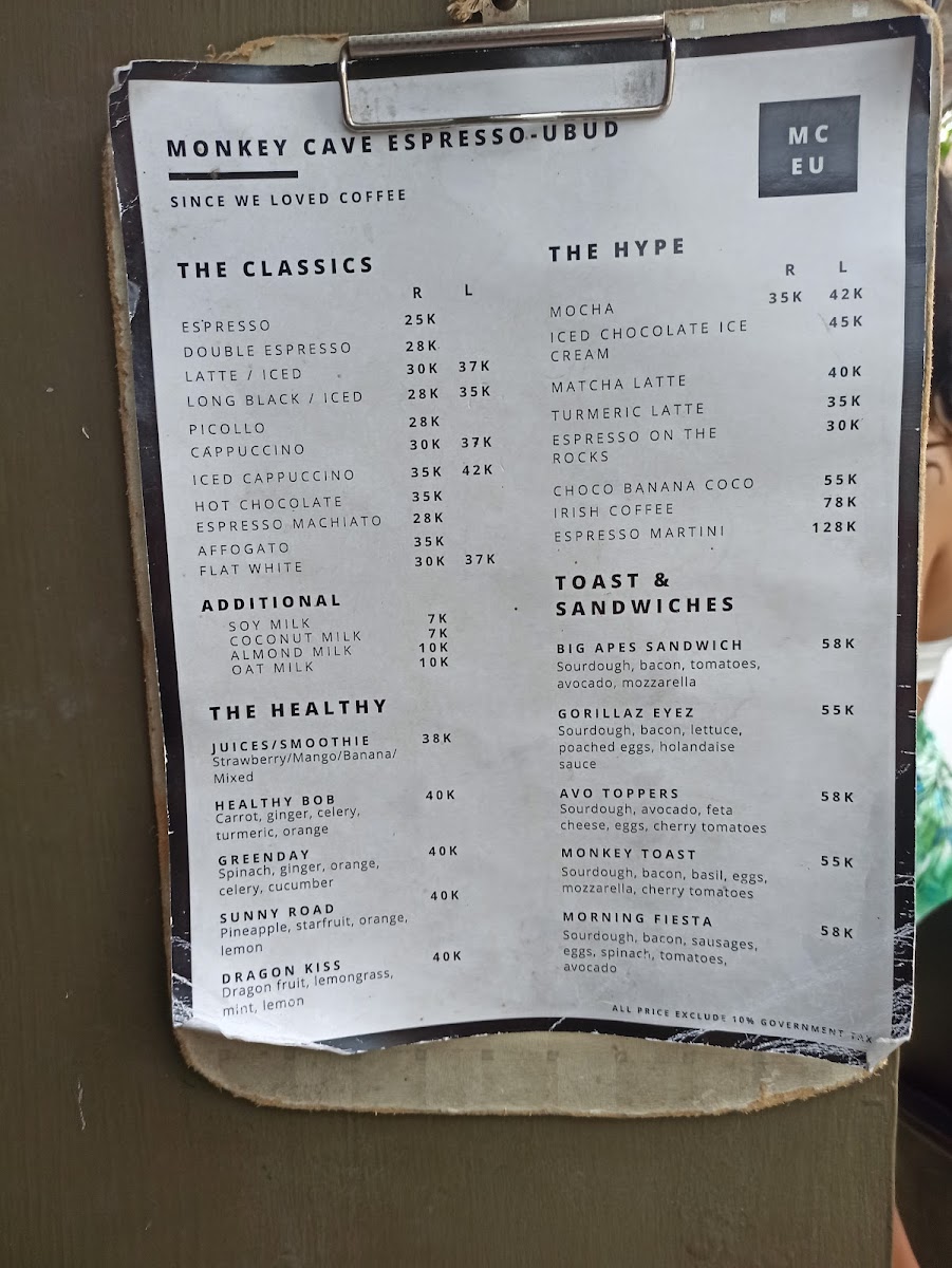 Monkey Cave Espresso Ubud Photo Menu 10
