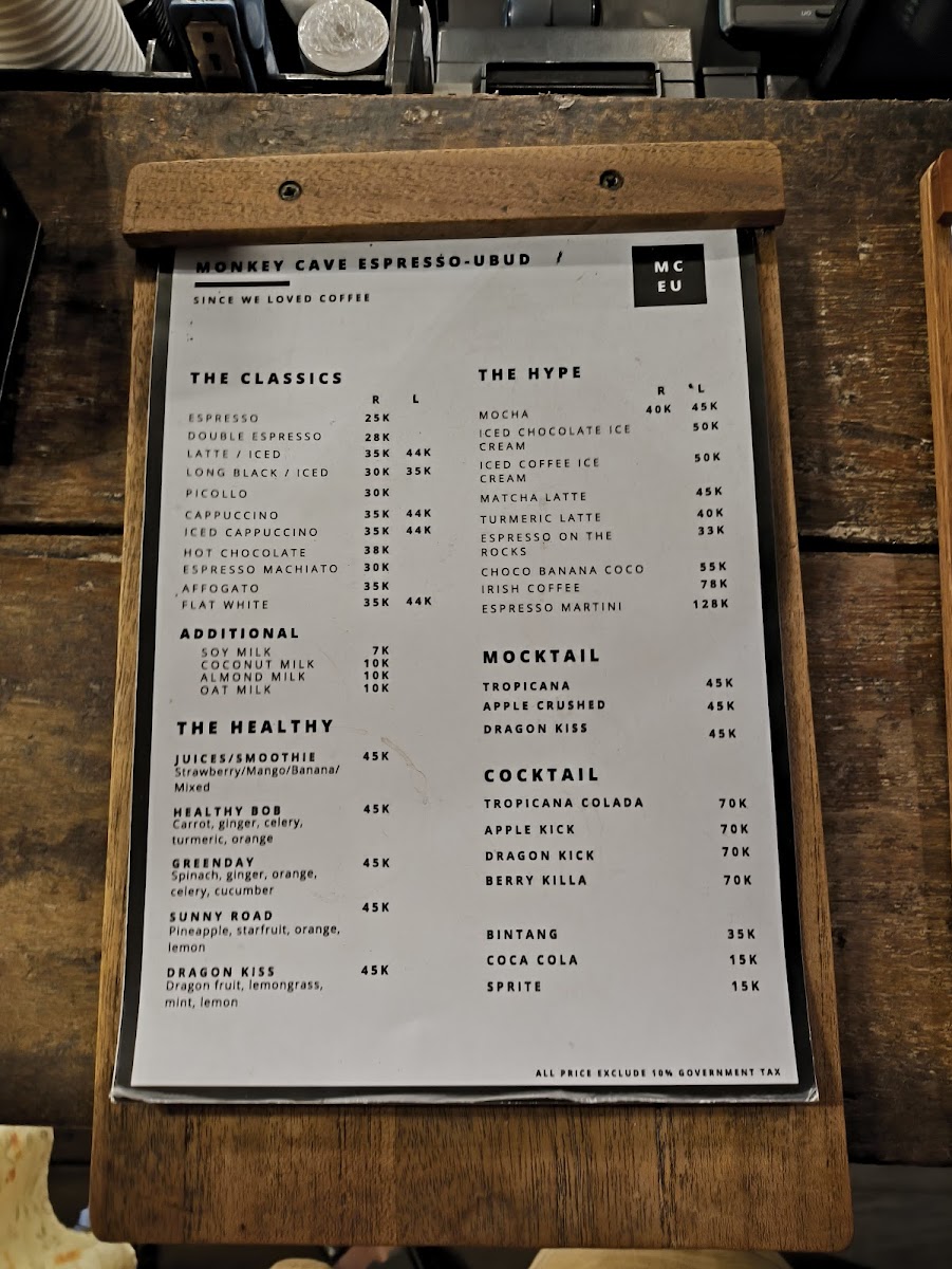 Monkey Cave Espresso Ubud Photo Menu 4