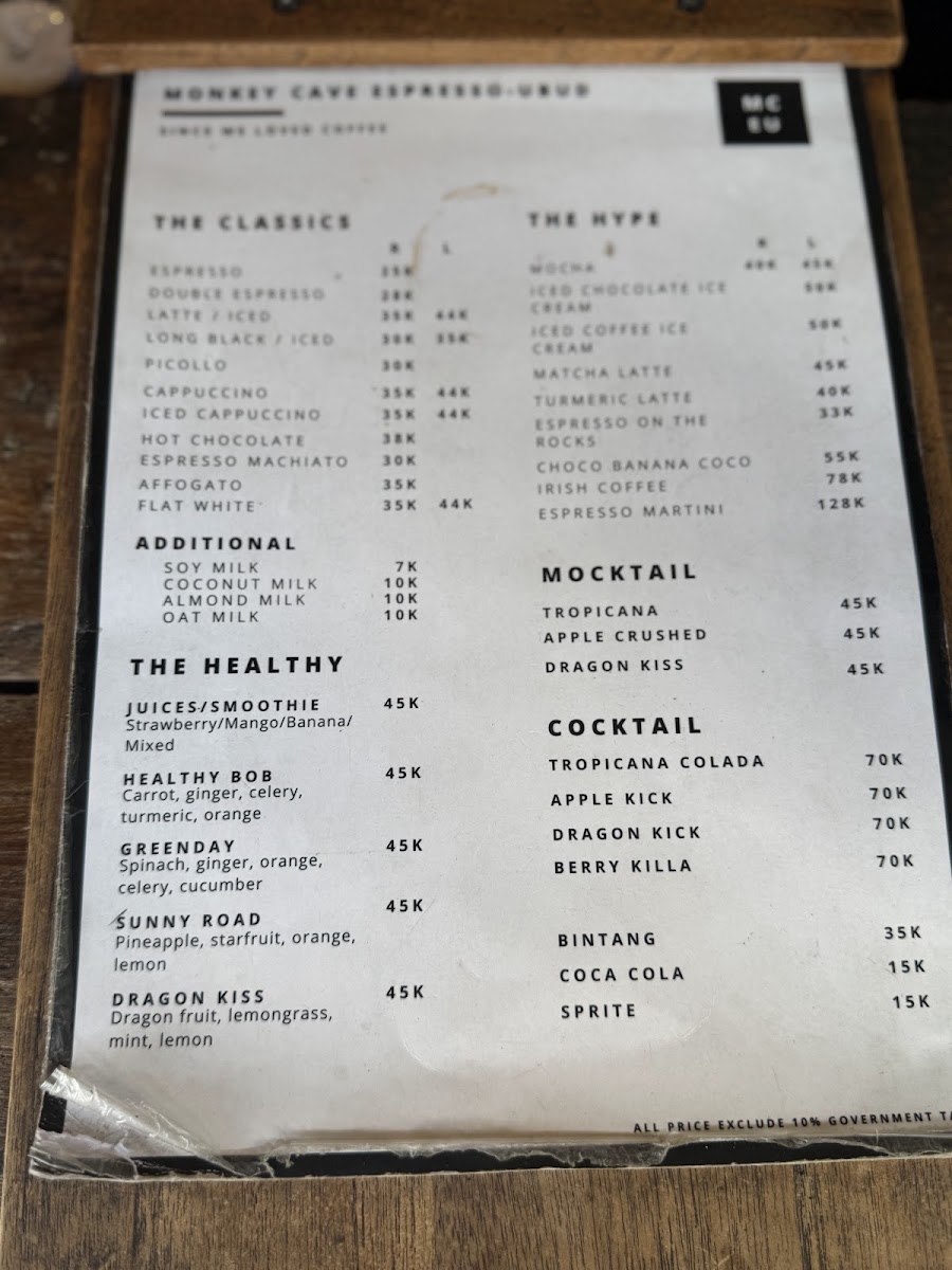 Monkey Cave Espresso Ubud Photo Menu 5